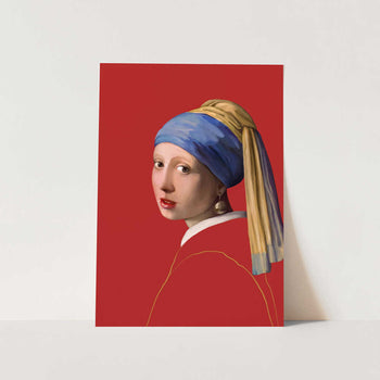 Girl With a Pearl Earring in Red PFY Art Print