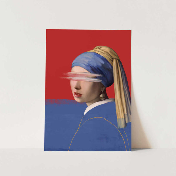 Girl With a Pearl Earring in Red and Blue PFY Art Print