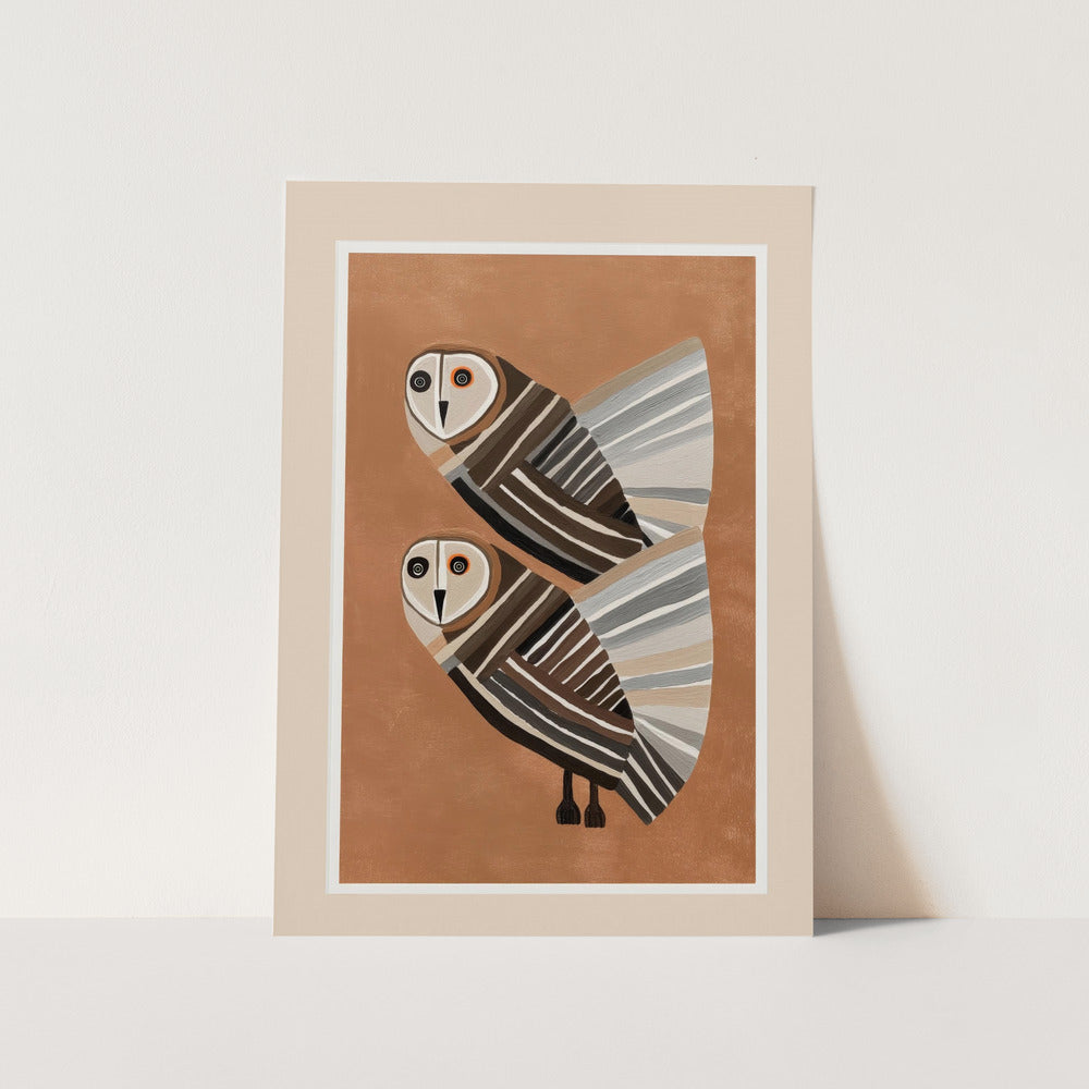 Striped Owl Pair PFY Art Print