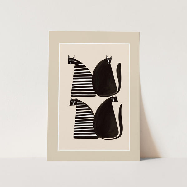 Minimalist Cats In Black and White PFY Art Print