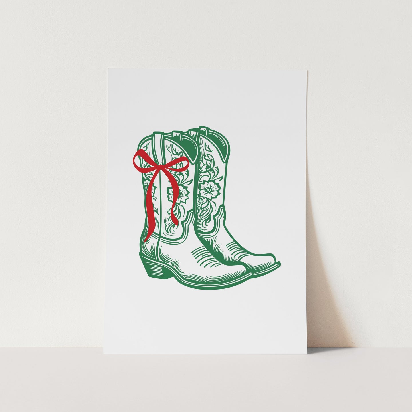 Green Country Christmas Boots PFY Art Print