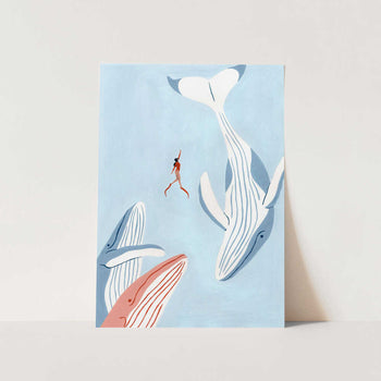 Woman And Whales Swim PFY Art Print