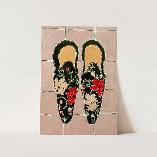 Black Shoes On Pink Tiles PFY Art Print