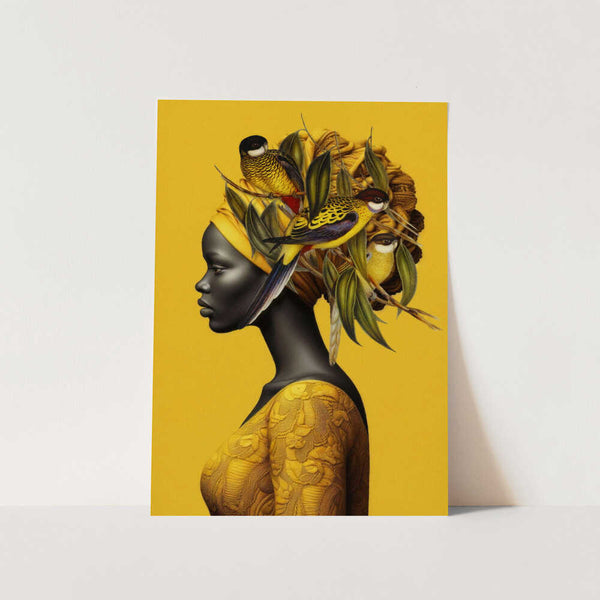 African Woman Golden Birds PFY Art Print