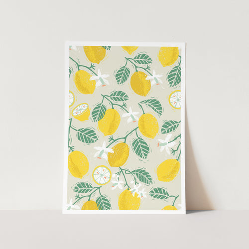 Yellow Lemon and Green Leaves PFY Art Print