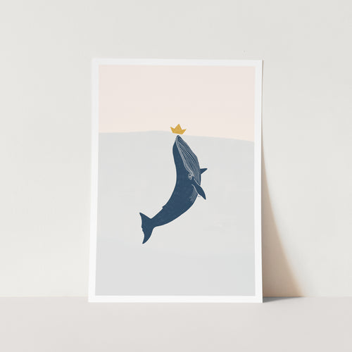 Blue Whale Sailing Boat PFY Art Print