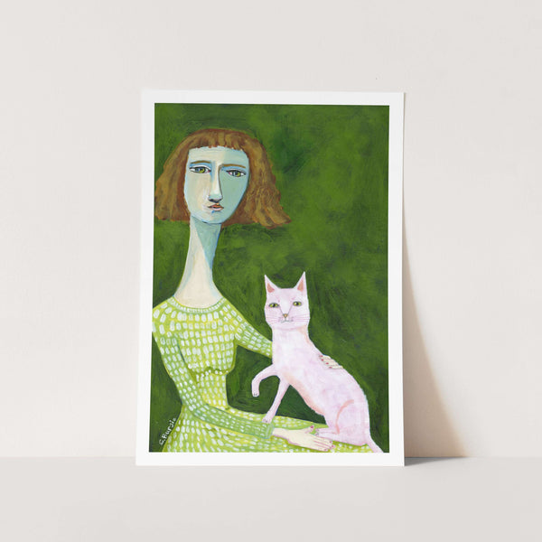 Cat Lady with Pink Cat PFY Art Print