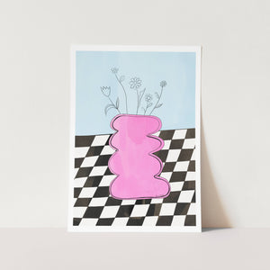 Checkerboard Vase Pink PFY Art Print