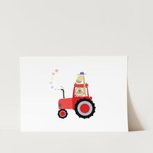 Load image into Gallery viewer, Giraffe and Lion in Red Tractor PFY Art Print