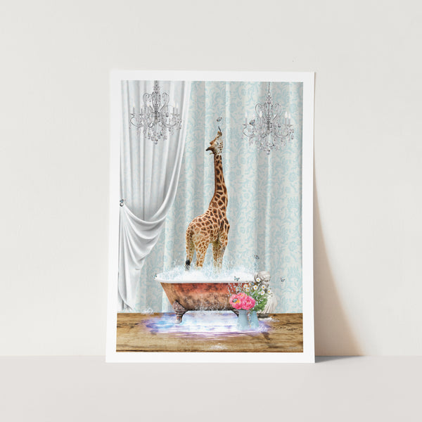 Giraffe in Bathtub PFY Art Print