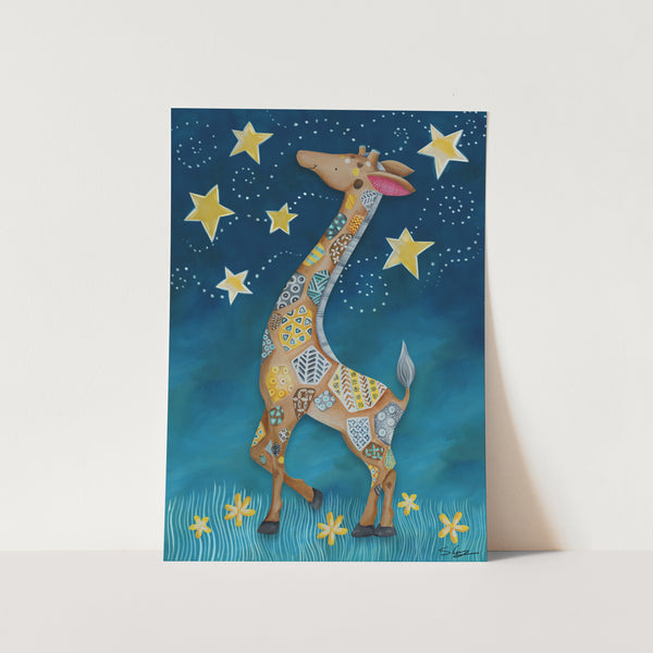Giraffe in Night Sky Art Print
