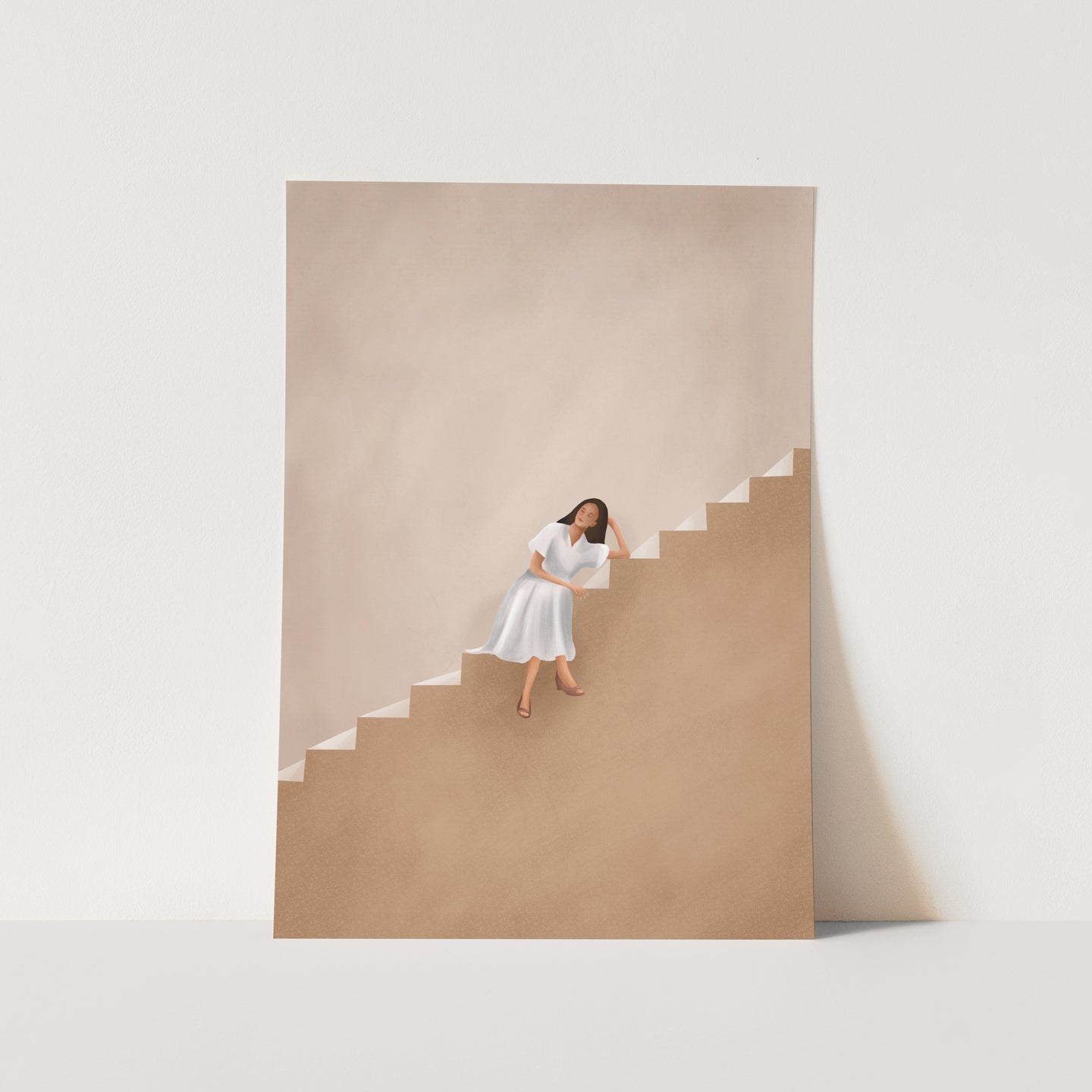 Girl Thinking on a Stairway by Branka Art Print