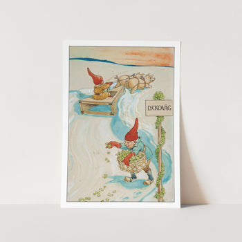 Gnome and Pigs Art Print