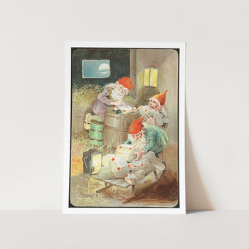 Gnomes Wrapping Christmas Gifts Art Print