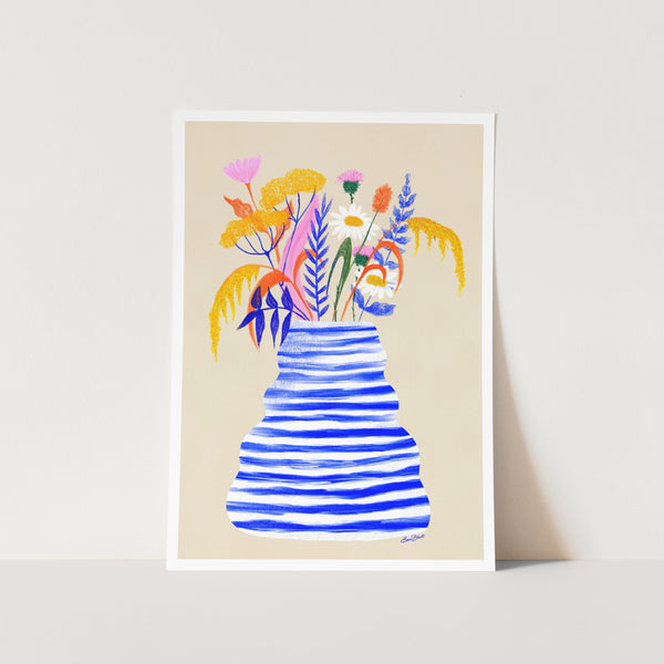 Happy Floral Vase with Stripes PFY Art Print