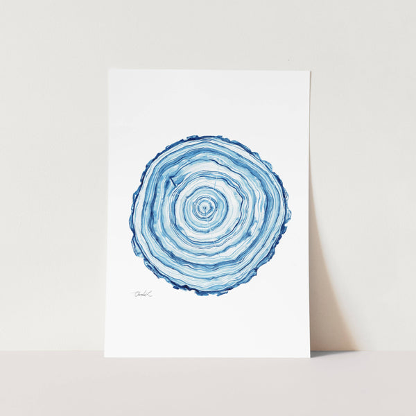 Indigo Blue Tree Year Rings Art Print