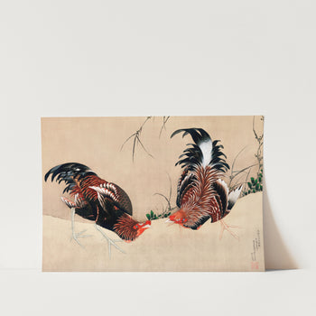 Katsushika Hokusai’s Gamecocks Art Print