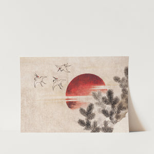 Katsushika Hokusai's Birds and Sunset Art Print