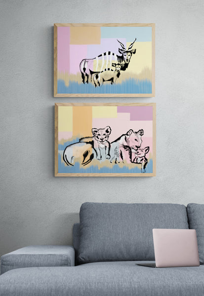 Mama Lion and her Cubs Art Print