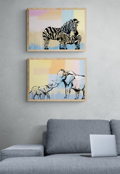 Mama Elephant and her Calf Art Print