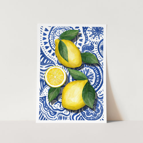 Lemons on Blue 01 PFY Art Print