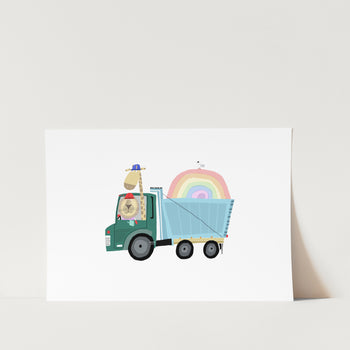 Lion a Giraffe in Construction Truck PFY Art Print