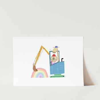 Lion and Giraffe Construction Workers PFY Art Print