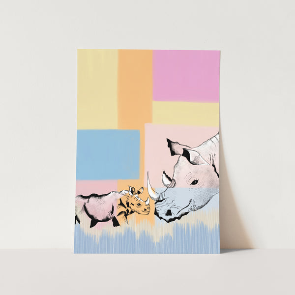 Mama Rhino and her Calf Art Print