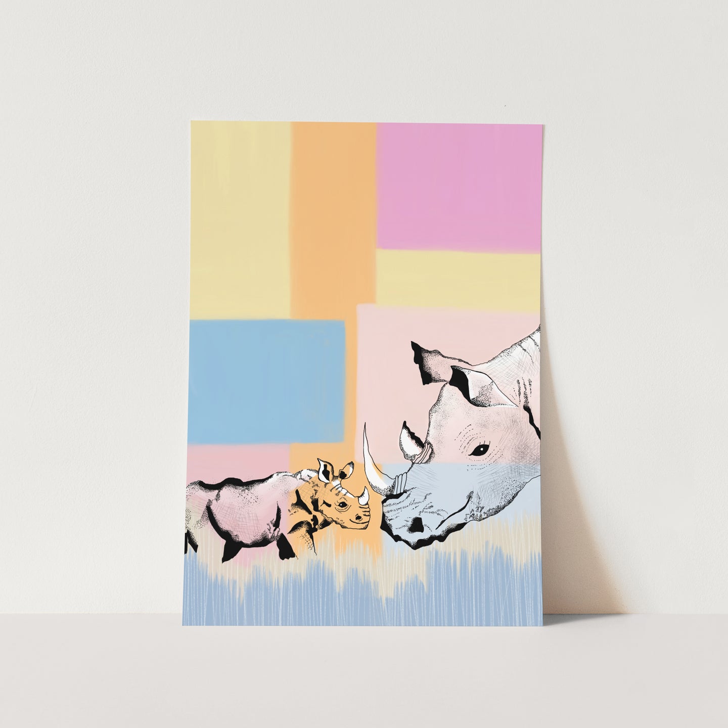 Mama Rhino and her Calf Art Print