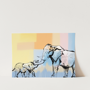 Mama Elephant and her Calf Art Print