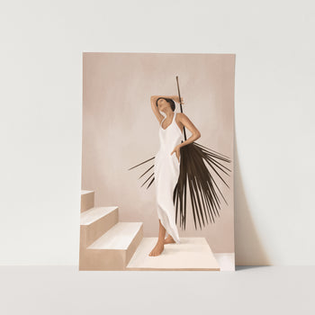 Minimal Woman with a Palm Leaf by Branka Art Print