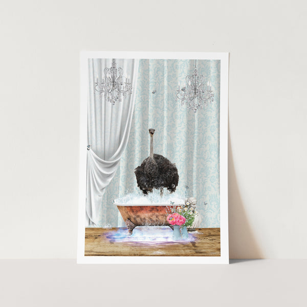 Ostrich in Bathtub PFY Art Print