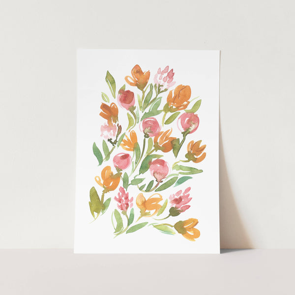 Pink and Orange Florals Art Print