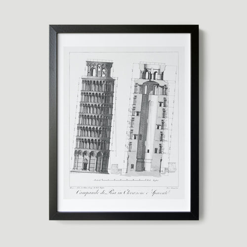 Pisa Bell Tower Blueprint Art Print