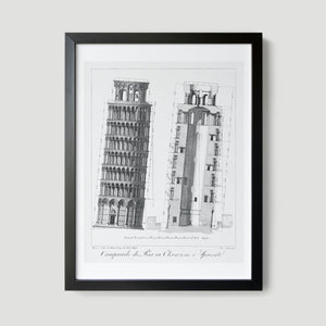 Pisa Bell Tower Blueprint Art Print