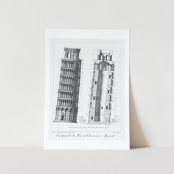 Pisa Bell Tower Blueprint Art Print