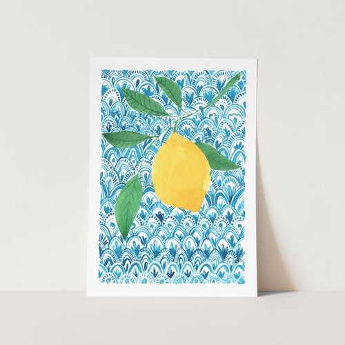 Lemon on Blue Pattern Art Print