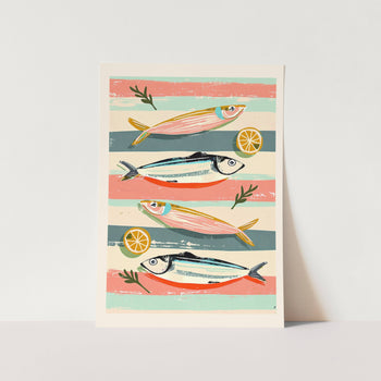 Sardines on Stripes Art Print