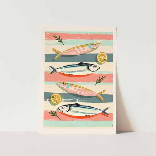 Sardines on Stripes Art Print
