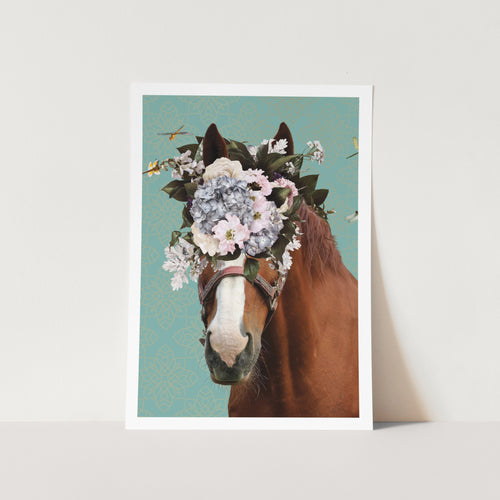 Spring Flower Bonnet On Horse PFY Art Print