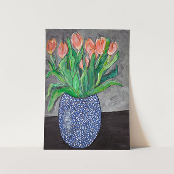 Tulips in Blue Vase Art Print