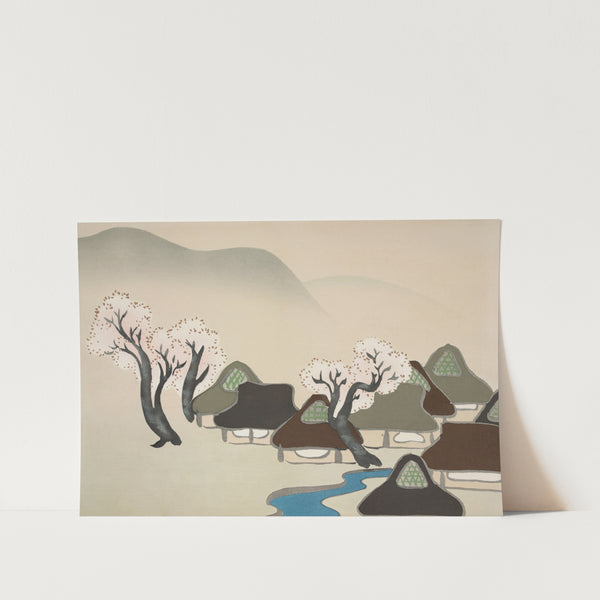 Village with cherry blossoms from Momoyogusa Art Print