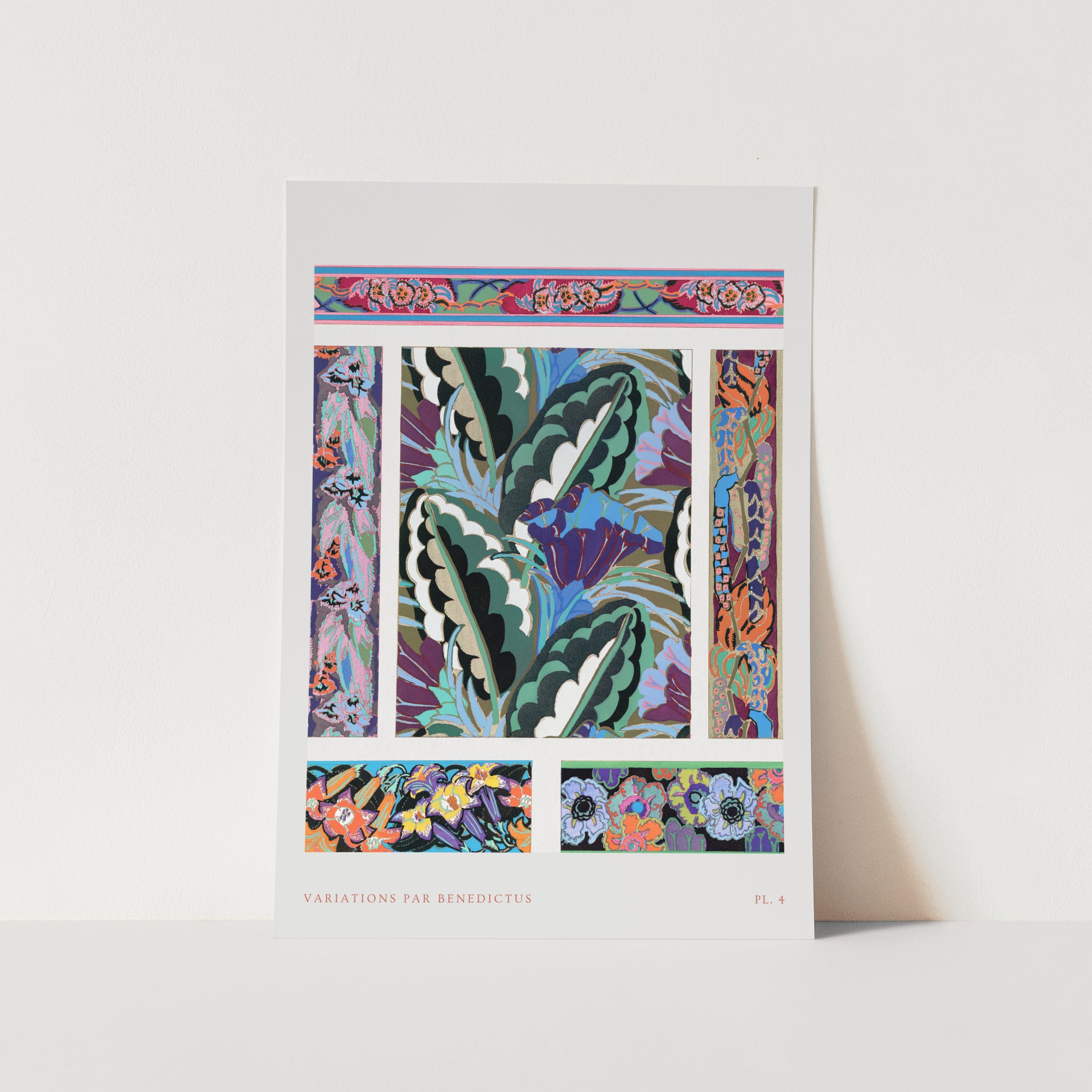 Vintage Geometric Floral Motifs - Variations 4 Art Print