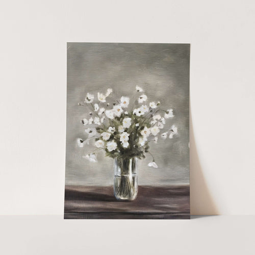 White Flowers in Vase Art Print