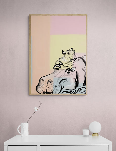 Mama Hippo and her Calf Art Print