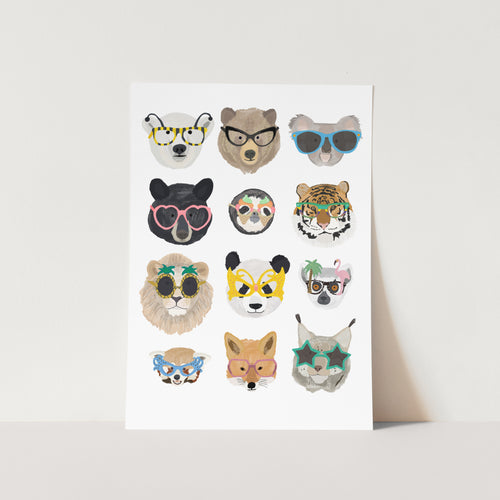 Wild Animals In Glasses PFY Art Print