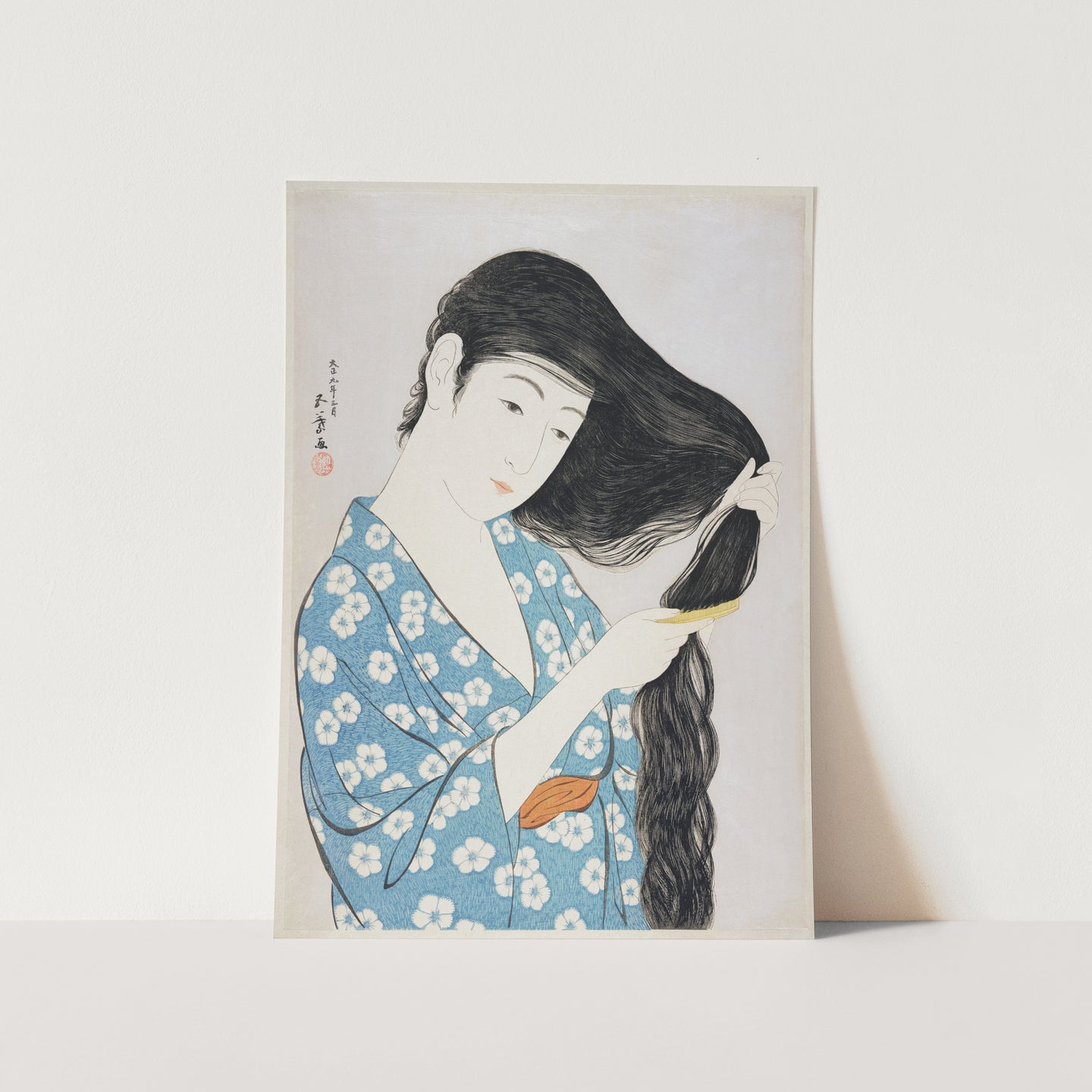 Woman Combing Her Hair Art Print