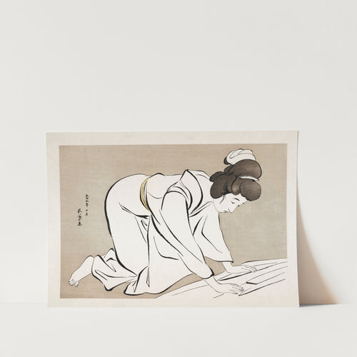 Woman Folding a Kimono Art Print