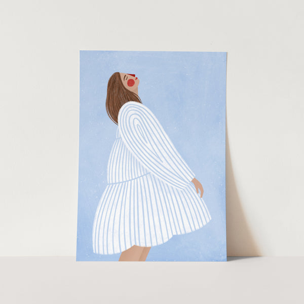 Woman With Blue Stripes PFY Art Print