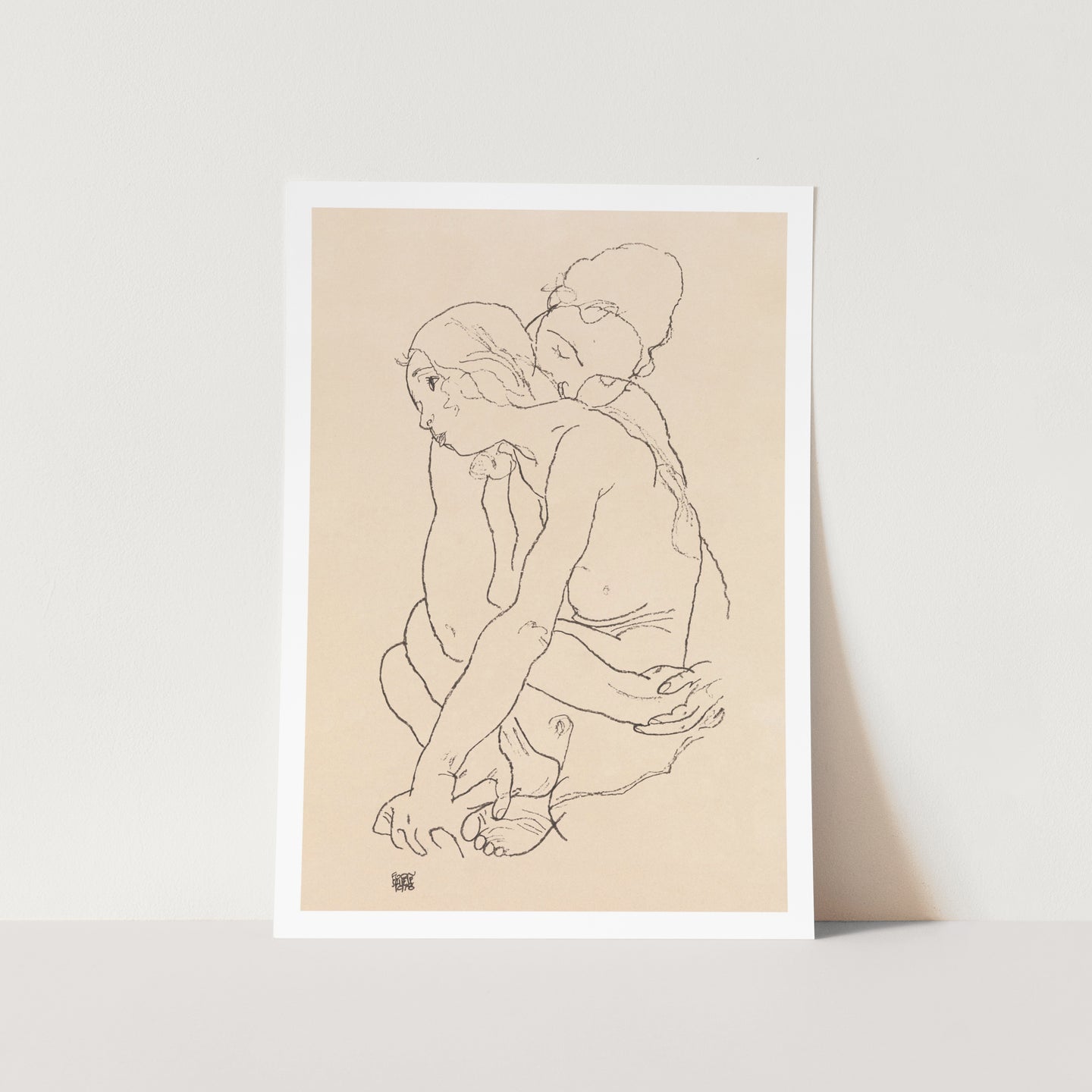 Woman and Girl Embracing by Egon Schiele PFY Art Print